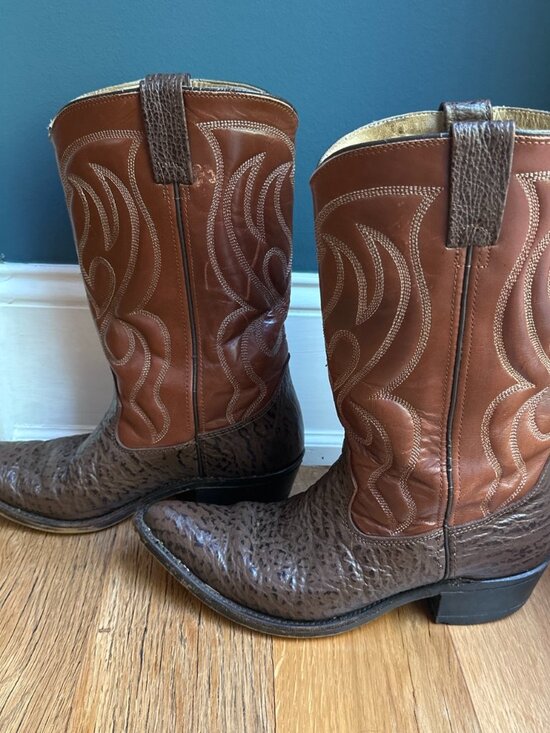 Vintage 70’s Double H Genuine Exotic Shark Skin Western Cowboy Boots 9 D main image 5